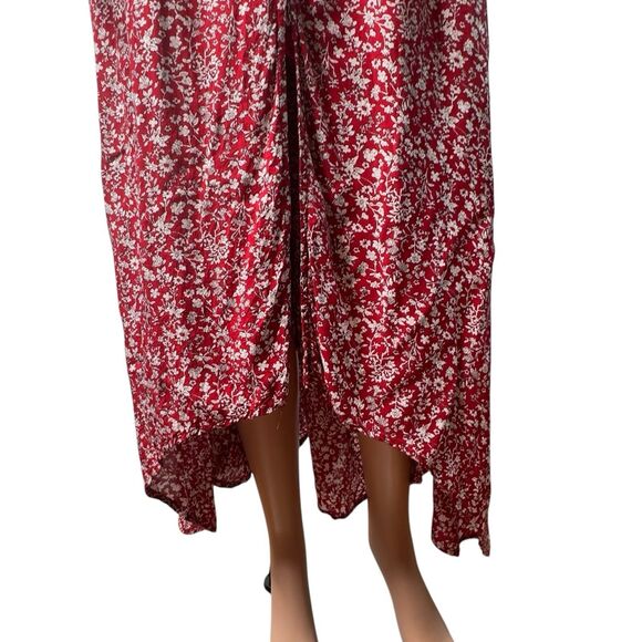 Chic Soul Dress Women’s 1XL Red White Floral Button Front Midi Dress High Low - Picture 2 of 8
